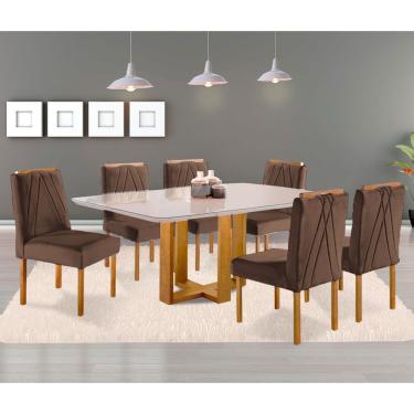 Imagem de Sala De Jantar Mesa Lisy E 6 Cadeiras Safira Móveis Mundial Mel/off White/marrom