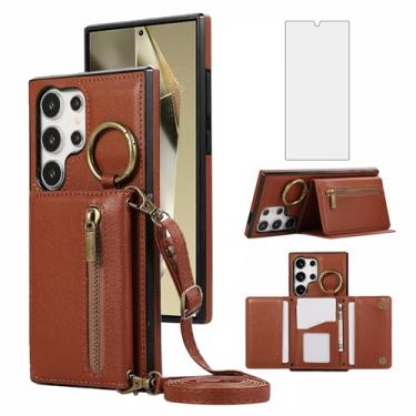 Imagem de Asuwish Capa carteira compatível com Samsung Galaxy S24 Ultra 5G com protetor de tela de vidro temperado e alça de ombro transversal com suporte de cartão para celular S24Ultra 24S S 24 24Ultra