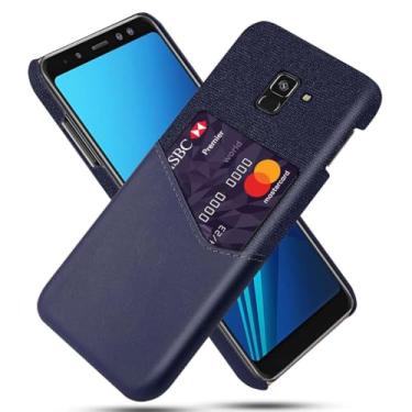 Imagem de Capa para Samsung Galaxy A8 2018,Tela e tampa de couro PU,Anti-deslizante,Resistência à impressão digital,Caso de proteção de 360°com 1 slot de cartão atrás-Blue