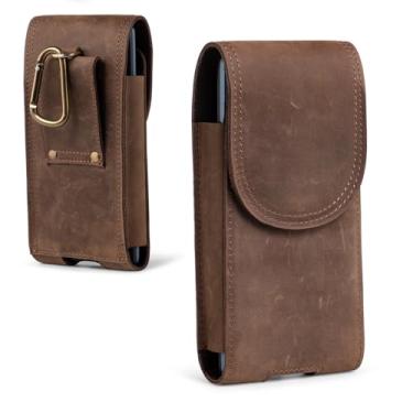 Imagem de Bolsa de couro genuíno hengwin com clipe de cinto, capa para celular com fecho magnético, bolsa de cinto, bolsa compatível com iPhone XR 7 8 Plus, Samsung S8 Plus + chaveiro (marrom retrô, grande)