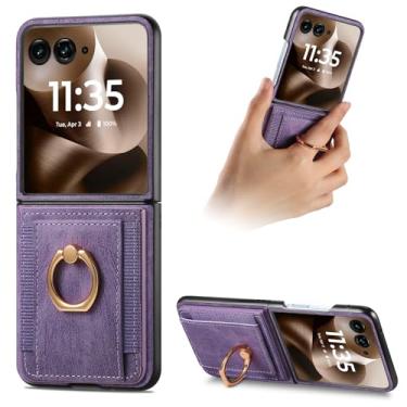 Imagem de Capa carteira para celular Motorola Moto Razr Ultra 2025 com suporte para cartão, suporte de anel giratório integrado, capa protetora de couro PU para mulheres e meninas Motorola Moto Razr 60 Ultra