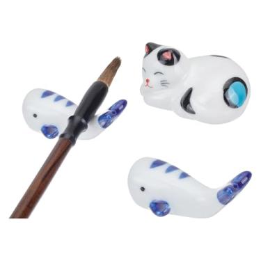 Imagem de PH PandaHall 2 peças de porta-pincéis, suporte de pauzinhos de cerâmica para gatos fofos, pincéis de caligrafia chinesa, descanso de papel, pauzinhos, descansos para colher, garfo, pauzinhos, cozinha