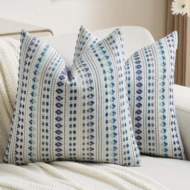 Imagem de FUTEI Conjunto de 2 capas de almofada decorativas cinza azul 45,7 x 45,7 cm, macio e aconchegante, jacquard texturizado, decoração de casa boho para sofá-cama sala de estar
