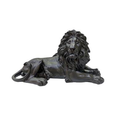 Imagem de Decoração de Mesa Estatua Enfeite Leão de Resina com brilho ou sem(Leão deitado preto)