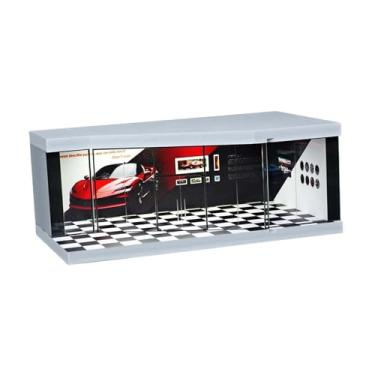Imagem de Kokiya Molde de garagem para carro em escala 1:64 com rodas fundidas de LED, vitrine de exposição, cenário de veículo de brinquedo para carros modelo e, Grade Preto E Branco