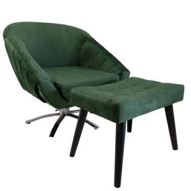 Imagem de Kit Poltrona Giovana Giratória Cromado, Puff Capitonê Luxo e Almofadas