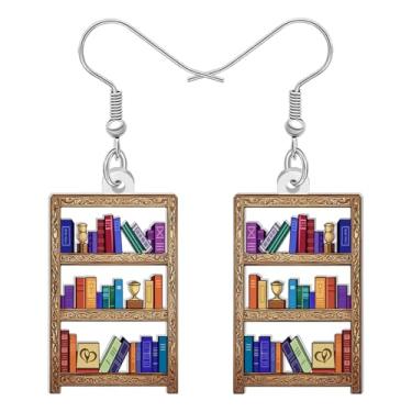 Imagem de DALANE Brincos pendentes de acrílico vintage para amantes de livros, estantes, joias de design engraçado, joias para mulheres, bibliotecárias, leitoras, amantes de livros, Medium, Acrílico, Sem pedra