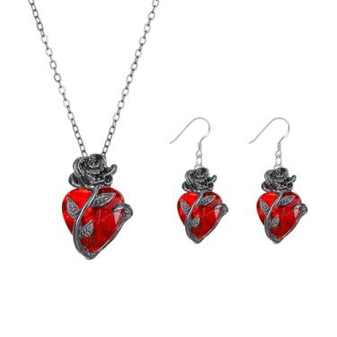 Imagem de KURTCB Colar com pingente de coração de rosa gótica, gótico, emo, grunge, vampiro, rosa preta, para mulheres, homens, fantasia de Halloween, free size, Zinco, Zircônia cúbica