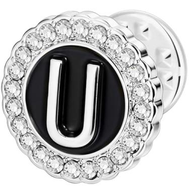 Imagem de HAWSON Alfinetes de lapela com inicial A-Z, alfinetes de gravata personalizados de ouro/prata 18K para ternos, gravatas, chapéus, homens e mulheres, Latão, Sem Pedra Preciosa