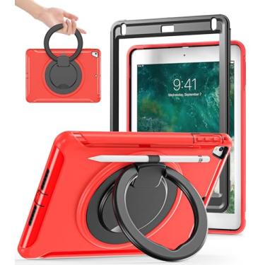 Imagem de BATYUE Capa para iPad 6ª geração, iPad 5ª geração, iPad Air 2ª capa, iPad Pro 9,7 polegadas, capa resistente infantil com alça de mão rotativa 360 e suporte para lápis, vermelha