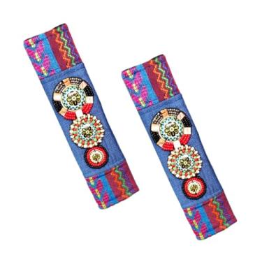 Imagem de MINGZAIQIPEI Coleção de interiores de carro boêmio Boho com estampas vibrantes, aconchegante, ajuste durável para um interior de automóvel exclusivo e atraente (azul, 2 peças de ombreira)