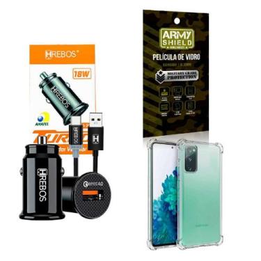 Imagem de Kit Carregador Veicular Turbo 18w com Capinha Samsung S20 Fe + Películ