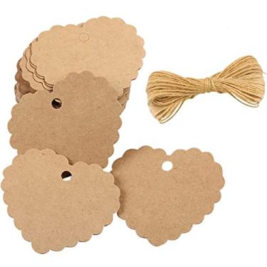 Imagem de 100 etiquetas de papel kraft com cordão para etiquetas de presente de casamento com furos para etiquetas de preço, embrulho de presente, etiquetas de pendurar, artesanato faça você mesmo, dia de Ação de Graças, Natal, férias, festa