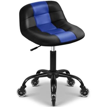 Imagem de FreekyFit Banco Rolling Shop com rodas, banco de rodinhas com suporte para as costas, cadeira de garagem giratória de 360°, cadeira ajustável de altura de 150 kg, resistente, para spa, salão de beleza