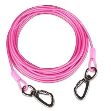 Imagem de Tofeer Cabo de amarração rosa de 3 m para cães – Corredor resistente com gancho giratório e mola de choque, tração de 226 kg para animais de estimação pequenos a médios
