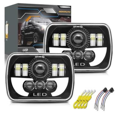 Imagem de MONDEVIEW Faróis de LED 5 x 7 7 x 6 H6054 Faróis de LED selados com seta DRL compatível com Jeep Wrangler YJ Cherokee XJ Ford GMC Toyota Nissan Dodge, 2 peças