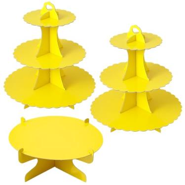 Imagem de Soleebee Conjunto de 3 peças de suporte de bolo, suporte de cupcake de 3 camadas, exibição de bolo redondo de 1 camada, torre de cupcake de sobremesa de papelão para decoração de festa de casamento de