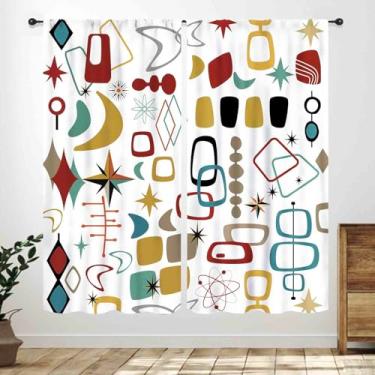 Imagem de Cortina moderna de meados do século, colorida, abstrata, atômica, geométrica, vintage, boêmio, 1950, 1960, estampada, tratamentos de janela para sala de estar, quarto, cozinha, banheiro, 2 painéis
