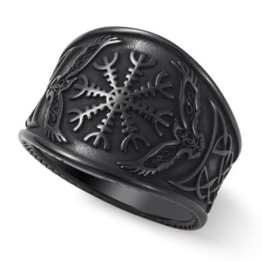 Imagem de SOBHART Anéis Viking de aço inoxidável viking nórdicos runas lobo corvo árvore da vida anel joia para homens mulheres tamanho 7/8/9/10/11/12/13, Sem pedra preciosa