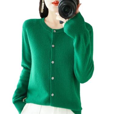 Imagem de Mulheres O-neck Cashmere Cardigan Suéter Sólido Cashmere Cardigan De Malha, Rust Red, M