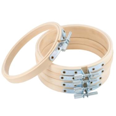 Imagem de GORGECRAFT 5 peças de argolas de bordado de bambu de 9,5 cm de madeira ajustável, círculo, ponto cruz, moldura de exibição, conjunto de argolas com parafuso de ferro de metal para arte, artesanato
