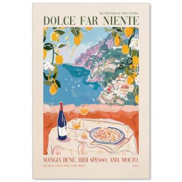 Imagem de OMANI Arte de parede em tela de paisagem de viagem da moda, pôsteres de comida de vinho e massas italianas coloridas, retrô, natureza, citação de pintura, impressões, sala de jantar, cozinha