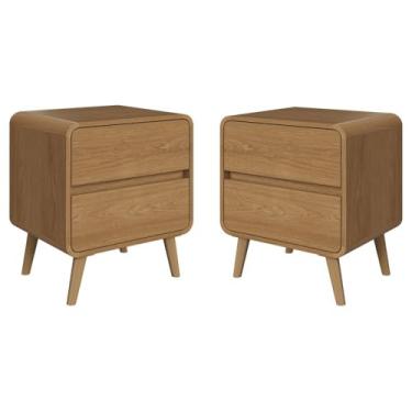 Imagem de Kit Conjunto 02 Mesas de Cabeceira Canto Curvo com 02 Gavetas e Pés Palito Retrô