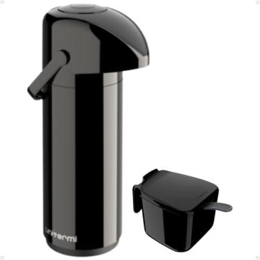 Imagem de Kit Garrafa Térmica 1 Litro Sistema Pressão Verona + Açucareiro 350 ML Garrafa Alça Ampola de Vidro (PRETA)