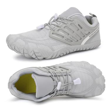 Imagem de MeXYZ Tênis feminino de caminhada descalço com bico largo, sem queda, minimalista, para treino, treinador, caminhada, caminhada, água, aterrado, Cinza-claro, 36