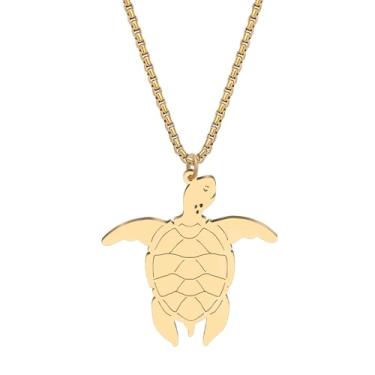 Imagem de LONYOO Colar de tartaruga marinha de aço inoxidável, joia banhada a ouro 18K, pingente de tartaruga oceânica, colares de ouro para mulheres e mães, Medium, Aço inoxidável, Sem Pedra Preciosa
