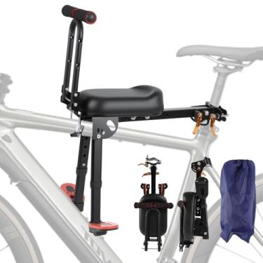 Imagem de Kirumie Assento de bicicleta infantil dobrável, suporte frontal para crianças em bicicletas adultas, assento de bicicleta portátil de liberação rápida com bolsa de transporte para todas as bicicletas
