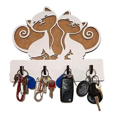 Imagem de Porta Chaves Chaveiro Parede Gatos - LENOBRE