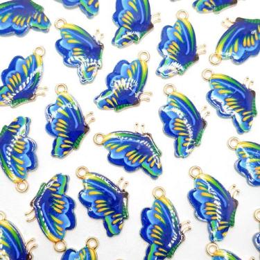 Imagem de Pingente Borboleta Metal Azul 16x25mm 1pç 5g Colar Pulseira - Macall