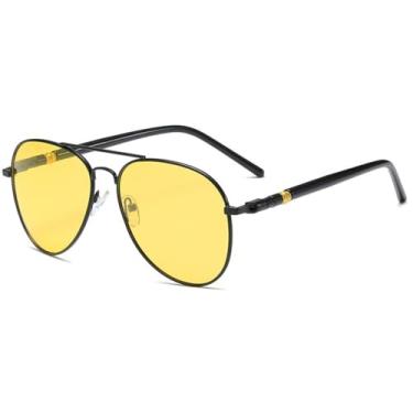 Imagem de Óculos de sol com proteção UV400 para homens e mulheres | Armação redonda de metal com lentes coloridas | Para dirigir e praticar esportes ao ar livre, visão noturna preta