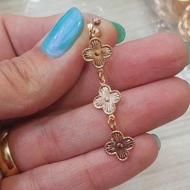 Imagem de Brinco Com 3 Trevos Folheado A Ouro - FAMA FOLHEADOS