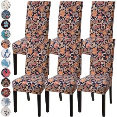 Imagem de YISUN Capas para cadeira de jantar, 6 peças, capa elástica para cadeira de sala de jantar, removível e lavável, protetor de assento de cadeira de cozinha de elastano para casa, restaurante, banquete