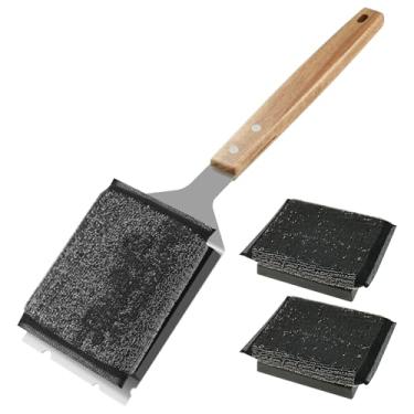 Imagem de Escova de grelha sem cerdas, escova de limpeza de churrasco para churrasqueira, limpador de grelha com 3 cabeças de escova de substituição para porcelana, Weber Gas, churrasqueira a carvão
