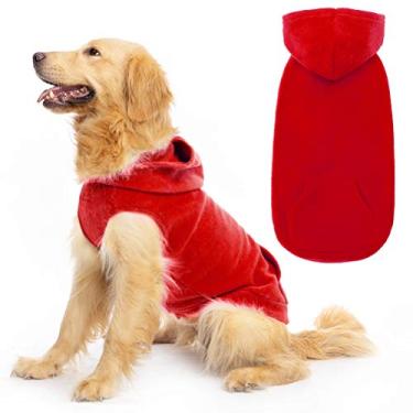 Imagem de ExpawLORER moletom com capuz de lã para cães com bolso, colete de primavera para clima frio com anel redondo, vermelho M