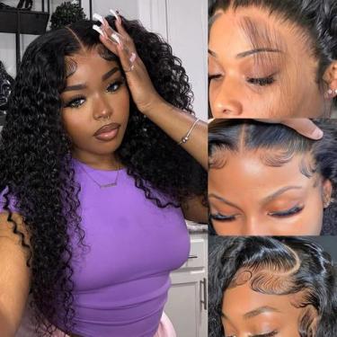 Imagem de Perucas frontais de renda BVLBVL Deep Wave 56 cm Cabelo humano 180% de