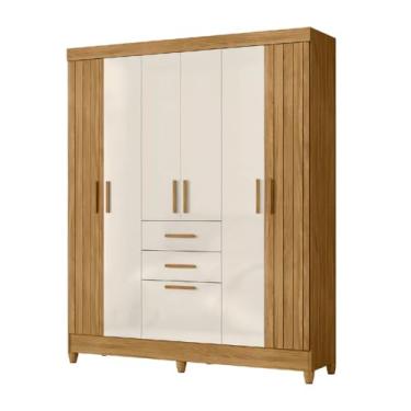 Imagem de Guarda Roupas Casal Ripado 7 Portas 2 Gavetas Malta Madeirado/Off White Moval