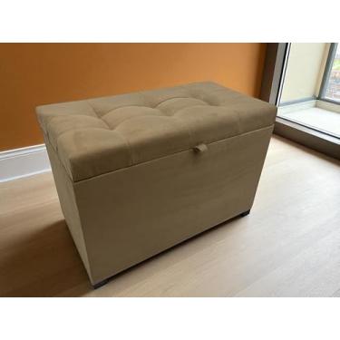 Imagem de Puff Baú Estofado Em Suede 68 Cm Para Sala, Quarto Em Mdf - Marrom Claro