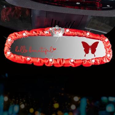 Imagem de Dotesy Capa de espelho retrovisor com 3 peças, capa de espelho retrovisor automático de couro PU elástico com acessórios internos de carro borboleta ajuste universal para decoração de carro feminino