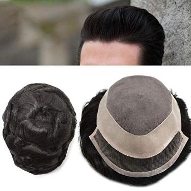 Imagem de Peruca masculina fina soldada com laço frontal natural sistema de substituição de cabelo masculino preto durável fino mono lace perucas pretas (20 x 15 cm, #1B OFF preto/preto natural - 120% leve a