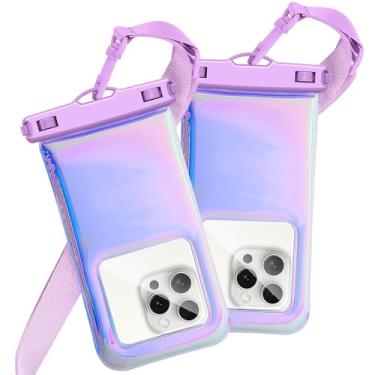 Imagem de Pacote com 2 capas Foweroty flutuáveis à prova d'água para iPhone 17 16 Pro Max/15/14/13/12, bolsa seca para celular de viagem IP68, bolsas essenciais para navio de cruzeiro de praia com cordão