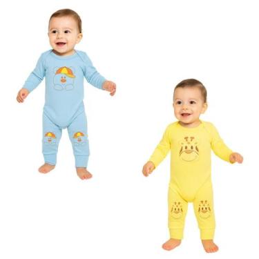 Imagem de Kit 2 Body Manga Longa Estampado Calça Vira Pé Malha Canelada - Zerinh