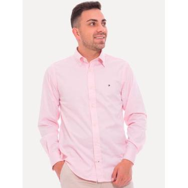 Imagem de Camisa Tommy Hilfiger Masculina Regular Fit Classic Collar Rosa, S/P