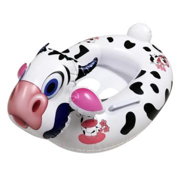 Imagem de Boia Inflável Infantil com Assento – Modelos Animais, Carros, Unicórnio, Tubarão e Muito Mais – Brinquedo de Piscina e Praia para Crianças (Boia Inflável Vaca)