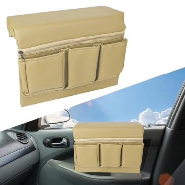 Imagem de wuyaoyao Caixa de armazenamento de braço para janela de carro, bolsa de armazenamento lateral de porta automotiva de couro e almofada de descanso de cotovelo, almofada de descanso de braço de porta de