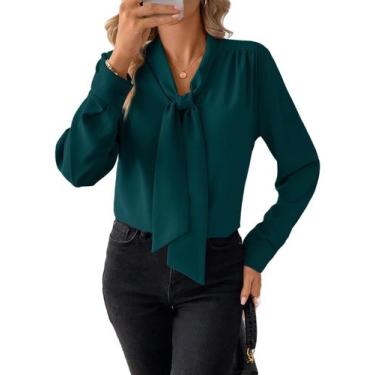 Imagem de Blusa feminina Astylish com gravata borboleta com decote em V e manga 