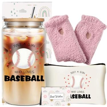 Imagem de Conjunto de presentes de beisebol engraçados para mulheres, copo de vidro de lembrancinha de festa esportiva caixa de presente de Natal com meias de saco cosmético, presentes de agradecimento para